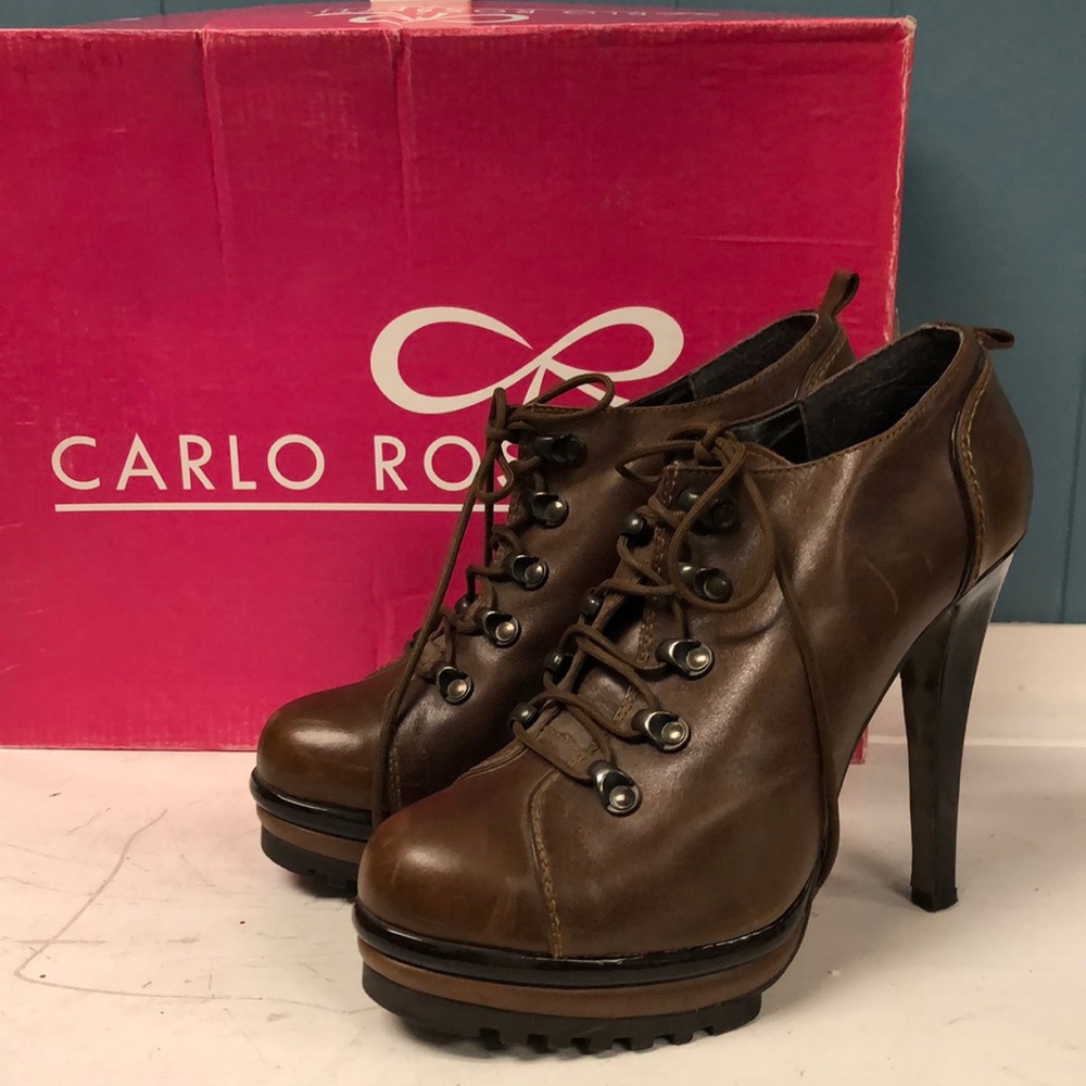 Carlo Rossetti Brown Leather Ankle Heel Boots‎ Women’s Size 9